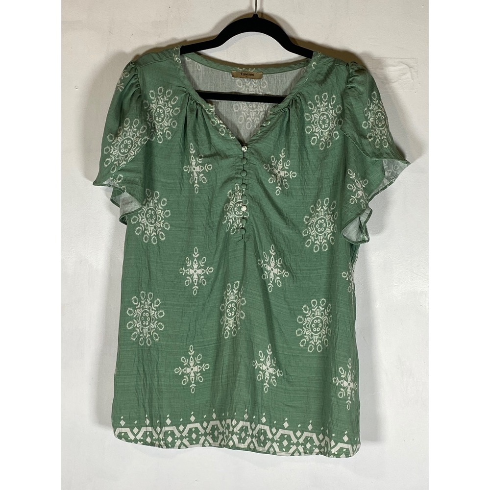 Timeson XL Mint Green Boho Gauze Flutter Sleeve V Neck Peasant Blouse‎